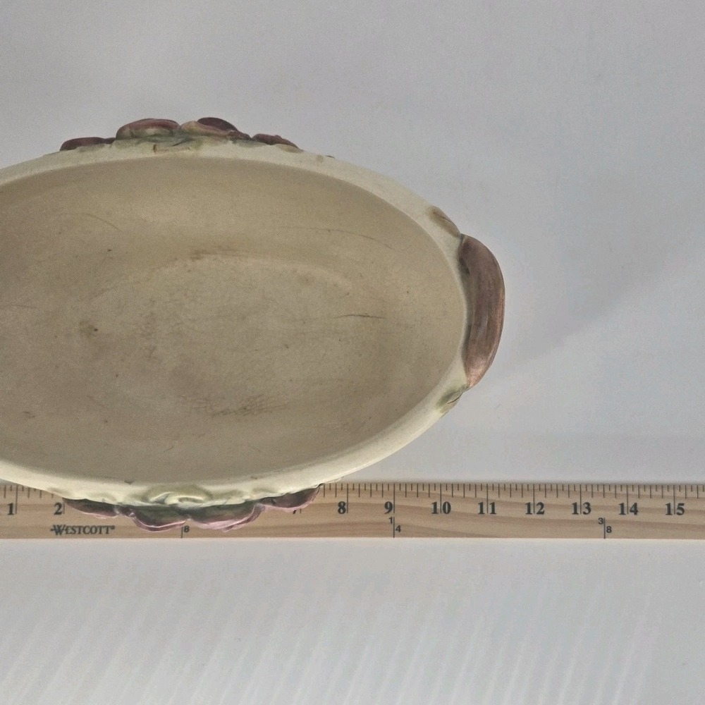 Antique Weller Roma Rose Pottery Oval Console Bowl Planter Applied Roses 11in OH - Picture 10 of 11